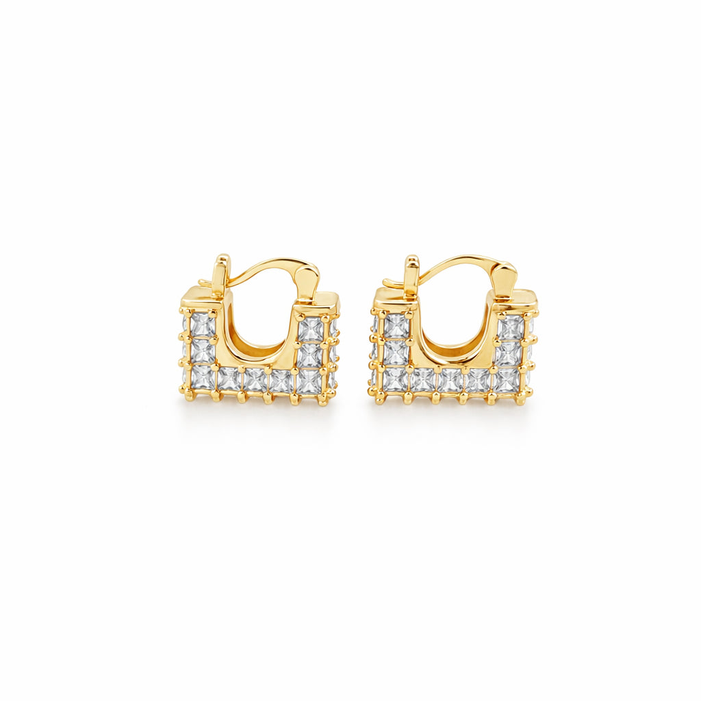 Gold Baguette CZ Huggie Earrings