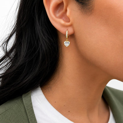 Pavé Heart CZ Huggie Earrings