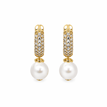 Pearl Drop Gold Huggie Earrings