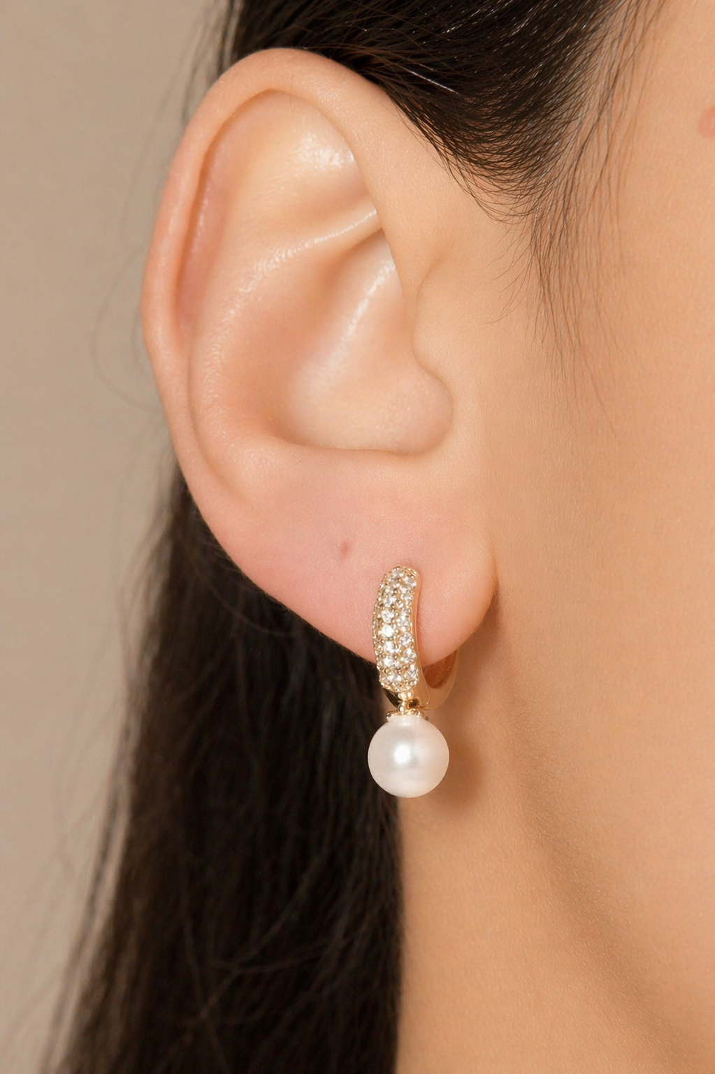 Pearl Drop Gold Huggie Earrings